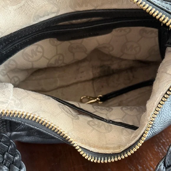 Michael Kors Black Pebbled Leather Shoulder Bag with Gold MK Charm - Picture 11 of 15